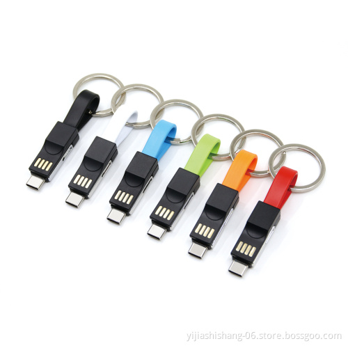 Yijiashishang Yj FASHION Smallest Portable Fast Charging Cable 3 in 1 USB Cable Keychain for iPhone + Micro usb + USB-C